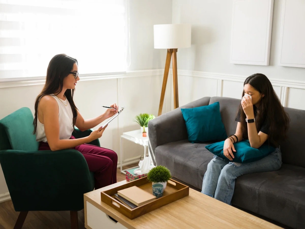 A teen receiving trauma counselling.
